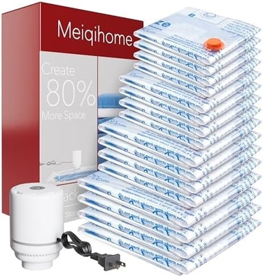 8 gói túi chứa chân không với máy bơm không khí điện,2 jumbo,2 lớn,2 trung bình,2 túi nhỏ
