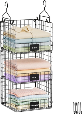 Sonyabecca 3 tầng treo tủ tổ chức với biển hiệu, quần áo treo kệ 5 S móc, tường gắn và tủ