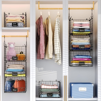 Sonyabecca 3 tầng treo tủ tổ chức với biển hiệu, quần áo treo kệ 5 S móc, tường gắn và tủ