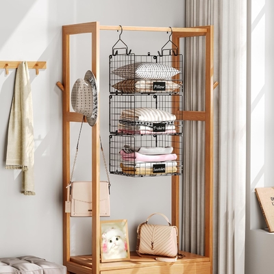 Sonyabecca 3 tầng treo tủ tổ chức với biển hiệu, quần áo treo kệ 5 S móc, tường gắn và tủ