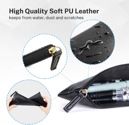 MROCO bút chì Case bút chì túi bút chì màu đen túi bút chì da PU bút chì Case Zipper nhỏ túi cho bút chì, bút chì, đánh dấu, Makeu