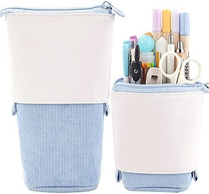 Telescopic Pencil Bag Pen Holder Case, PU Corduroy Stand-up Retractable Transformer Bag Colorful Organizer