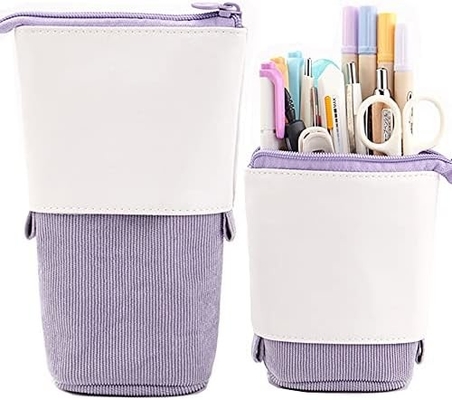 Telescopic Pencil Bag Pen Holder Case, PU Corduroy Stand-up Retractable Transformer Bag Colorful Organizer