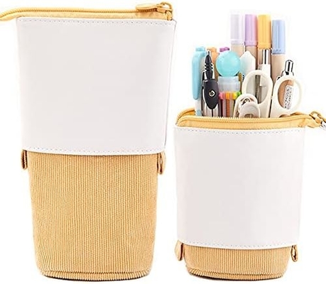 Telescopic Pencil Bag Pen Holder Case, PU Corduroy Stand-up Retractable Transformer Bag Colorful Organizer