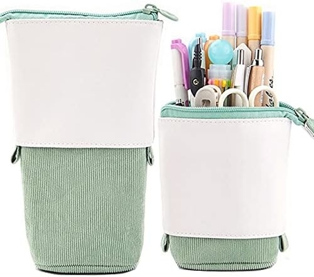 Telescopic Pencil Bag Pen Holder Case, PU Corduroy Stand-up Retractable Transformer Bag Colorful Organizer