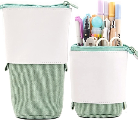 Telescopic Pencil Bag Pen Holder Case, PU Corduroy Stand-up Retractable Transformer Bag Colorful Organizer