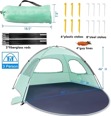 WhiteFang Beach Tent Anti-UV Chỗ trú ẩn bóng râm di động cho 3/4/6 người, sàn mở rộng với 3 lưới thông gió