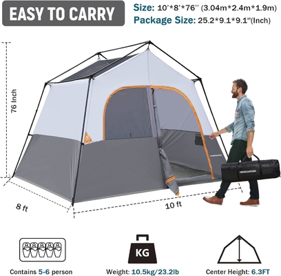HIKERGARDEN 6 người Trại Trại - Dải dễ dàng thiết lập Trại gia đình cho Trại, Trại cabin vải chống gió ngoài trời