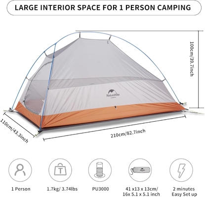Lều dành cho 1 người Naturehike Cloud-Up Lều đeo ba lô nhẹ dành cho một người, Lều dành cho một người siêu nhẹ chống thấm nước, Do