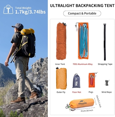Lều dành cho 1 người Naturehike Cloud-Up Lều đeo ba lô nhẹ dành cho một người, Lều dành cho một người siêu nhẹ chống thấm nước, Do
