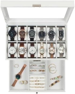 GUKA Watch Box 12 Slot Watch Display Organizer Da đồ trang sức vỏ ngăn kéo kính Sinh nhật cho nam giới Phụ nữ, con trai