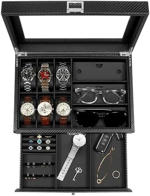 GUKA Watch Box 12 Slot Watch Display Organizer Da đồ trang sức vỏ ngăn kéo kính Sinh nhật cho nam giới Phụ nữ, con trai