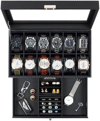 GUKA Watch Box 12 Slot Watch Display Organizer Da đồ trang sức vỏ ngăn kéo kính Sinh nhật cho nam giới Phụ nữ, con trai