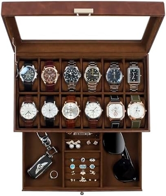 GUKA Watch Box 12 Slot Watch Display Organizer Da đồ trang sức vỏ ngăn kéo kính Sinh nhật cho nam giới Phụ nữ, con trai