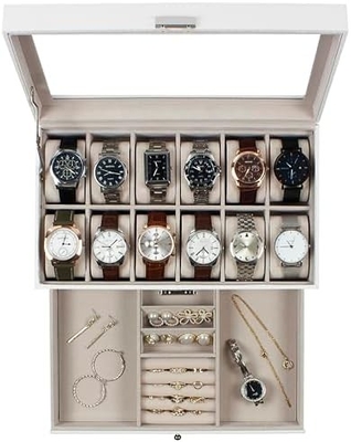 GUKA Watch Box 12 Slot Watch Display Organizer Da đồ trang sức vỏ ngăn kéo kính Sinh nhật cho nam giới Phụ nữ, con trai