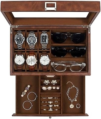 GUKA Watch Box 12 Slot Watch Display Organizer Da đồ trang sức vỏ ngăn kéo kính Sinh nhật cho nam giới Phụ nữ, con trai