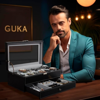GUKA Watch Box 12 Slot Watch Display Organizer Da đồ trang sức vỏ ngăn kéo kính Sinh nhật cho nam giới Phụ nữ, con trai
