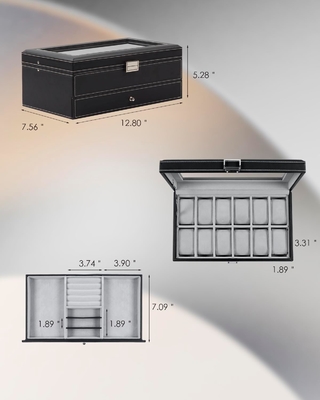 GUKA Watch Box 12 Slot Watch Display Organizer Da đồ trang sức vỏ ngăn kéo kính Sinh nhật cho nam giới Phụ nữ, con trai