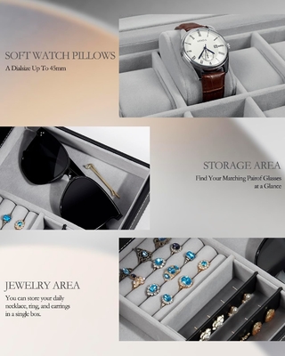 GUKA Watch Box 12 Slot Watch Display Organizer Da đồ trang sức vỏ ngăn kéo kính Sinh nhật cho nam giới Phụ nữ, con trai