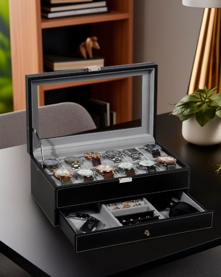GUKA Watch Box 12 Slot Watch Display Organizer Da đồ trang sức vỏ ngăn kéo kính Sinh nhật cho nam giới Phụ nữ, con trai