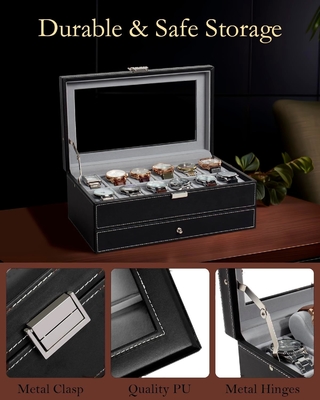 GUKA Watch Box 12 Slot Watch Display Organizer Da đồ trang sức vỏ ngăn kéo kính Sinh nhật cho nam giới Phụ nữ, con trai
