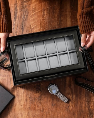 GUKA Watch Box 12 Slot Watch Display Organizer Da đồ trang sức vỏ ngăn kéo kính Sinh nhật cho nam giới Phụ nữ, con trai