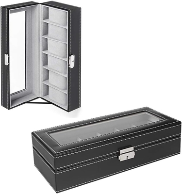 NEX 6 khe Watch Box tổ chức cho nam giới, Đen Watch Holder Stand Display Case lưu trữ