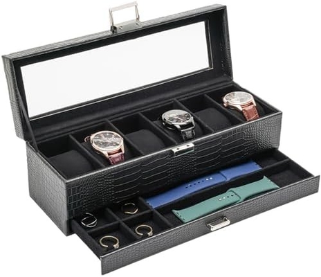 ProCase Watch Box Organizer cho nam giới, 6 khe cắm Watch Display Case với ngăn kéo, Father's Day Gift Mens Watch Holder Watch