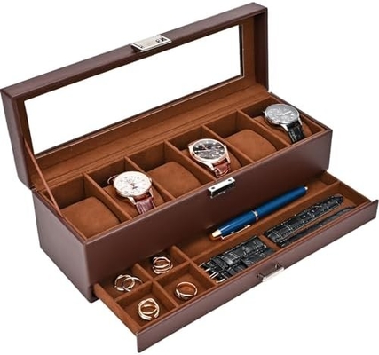 ProCase Watch Box Organizer cho nam giới, 6 khe cắm Watch Display Case với ngăn kéo, Father's Day Gift Mens Watch Holder Watch