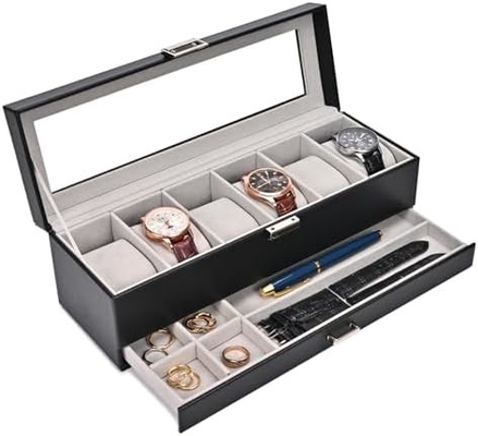 ProCase Watch Box Organizer cho nam giới, 6 khe cắm Watch Display Case với ngăn kéo, Father's Day Gift Mens Watch Holder Watch
