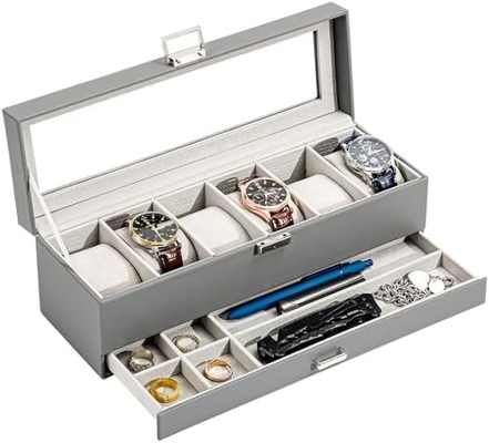 ProCase Watch Box Organizer cho nam giới, 6 khe cắm Watch Display Case với ngăn kéo, Father's Day Gift Mens Watch Holder Watch