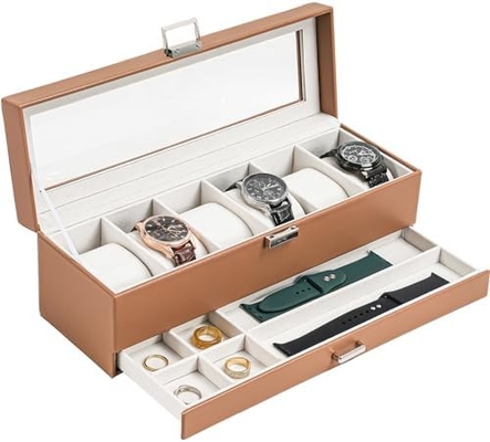 ProCase Watch Box Organizer cho nam giới, 6 khe cắm Watch Display Case với ngăn kéo, Father's Day Gift Mens Watch Holder Watch