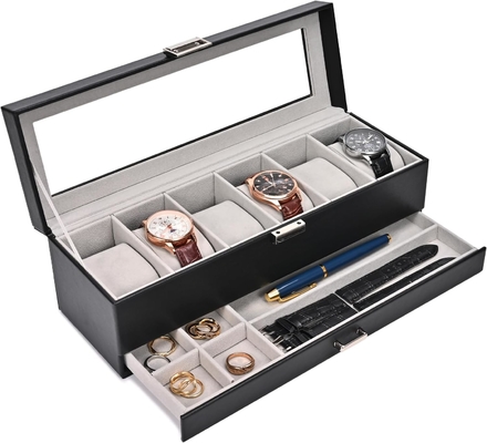 ProCase Watch Box Organizer cho nam giới, 6 khe cắm Watch Display Case với ngăn kéo, Father's Day Gift Mens Watch Holder Watch