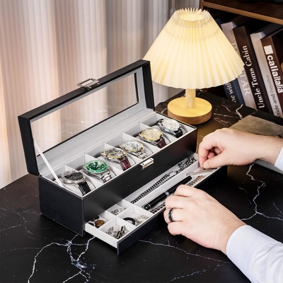 ProCase Watch Box Organizer cho nam giới, 6 khe cắm Watch Display Case với ngăn kéo, Father's Day Gift Mens Watch Holder Watch