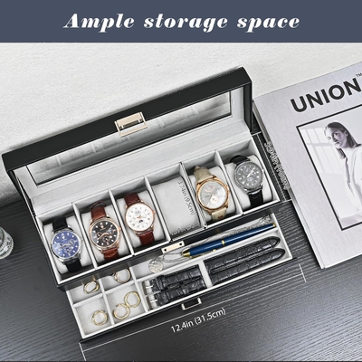 ProCase Watch Box Organizer cho nam giới, 6 khe cắm Watch Display Case với ngăn kéo, Father's Day Gift Mens Watch Holder Watch