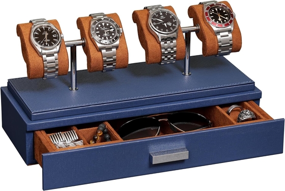 ROTHWELL Luxury Watch Display Case cho 4 chiếc đồng hồ ️ Hộp đồng hồ da với vỏ acrylic và slide có thể tháo ra trong đệm