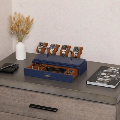 ROTHWELL Luxury Watch Display Case cho 4 chiếc đồng hồ ️ Hộp đồng hồ da với vỏ acrylic và slide có thể tháo ra trong đệm