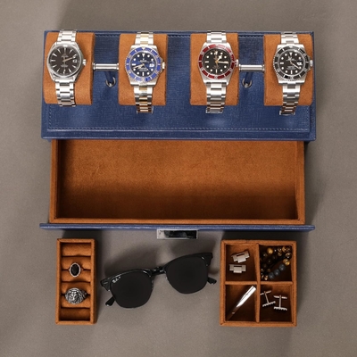 ROTHWELL Luxury Watch Display Case cho 4 chiếc đồng hồ ️ Hộp đồng hồ da với vỏ acrylic và slide có thể tháo ra trong đệm