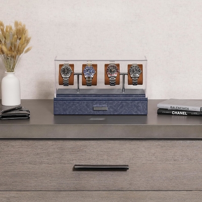 ROTHWELL Luxury Watch Display Case cho 4 chiếc đồng hồ ️ Hộp đồng hồ da với vỏ acrylic và slide có thể tháo ra trong đệm