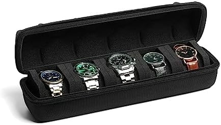 3 watch travel case roll, Hard watch carry case roll display storage holder box with soft foam pillows fit all size