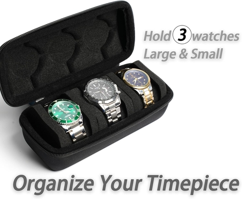 3 watch travel case roll, Hard watch carry case roll display storage holder box with soft foam pillows fit all size
