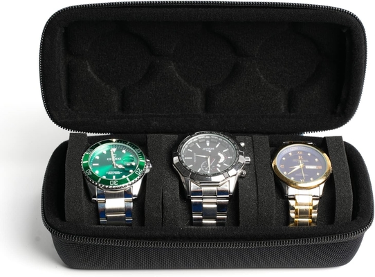 3 watch travel case roll, Hard watch carry case roll display storage holder box with soft foam pillows fit all size