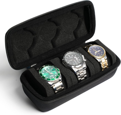 3 watch travel case roll, Hard watch carry case roll display storage holder box with soft foam pillows fit all size