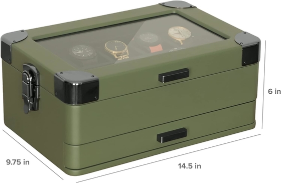 CASE ELEGANCE Quân đội 10 khe hộp đồng hồ hộp tổ chức trường hợp cho nam giới, top kính thực sự, Modular valet tray,