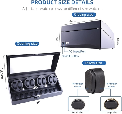 Watch Winder, XTELARY Luxury 4 Motor Quad Watch Winders cho đồng hồ tự động Chất an toàn &amp; Hộp hiển thị bằng gỗ 8 + 9 Lưu trữ