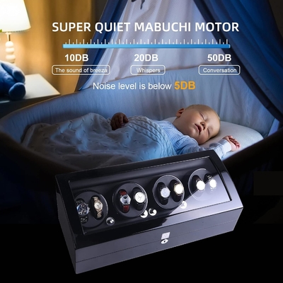 Watch Winder, XTELARY Luxury 4 Motor Quad Watch Winders cho đồng hồ tự động Chất an toàn &amp; Hộp hiển thị bằng gỗ 8 + 9 Lưu trữ