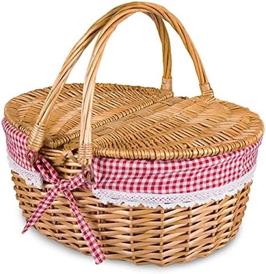 Wicker picnic basket với nắp và tay cầm thân vải chắc chắn với lớp lót có thể rửa cho lễ Phục sinh, Ngày của Mẹ, cắm trại ngoài trời