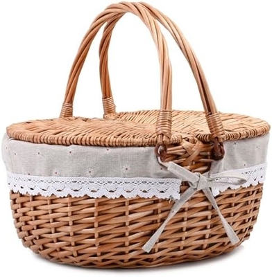 Wicker picnic basket với nắp và tay cầm thân vải chắc chắn với lớp lót có thể rửa cho lễ Phục sinh, Ngày của Mẹ, cắm trại ngoài trời