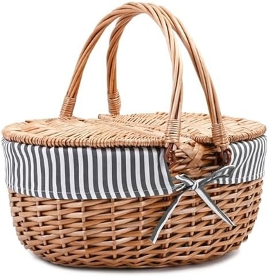 Wicker picnic basket với nắp và tay cầm thân vải chắc chắn với lớp lót có thể rửa cho lễ Phục sinh, Ngày của Mẹ, cắm trại ngoài trời