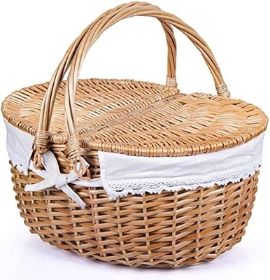 Wicker picnic basket với nắp và tay cầm thân vải chắc chắn với lớp lót có thể rửa cho lễ Phục sinh, Ngày của Mẹ, cắm trại ngoài trời